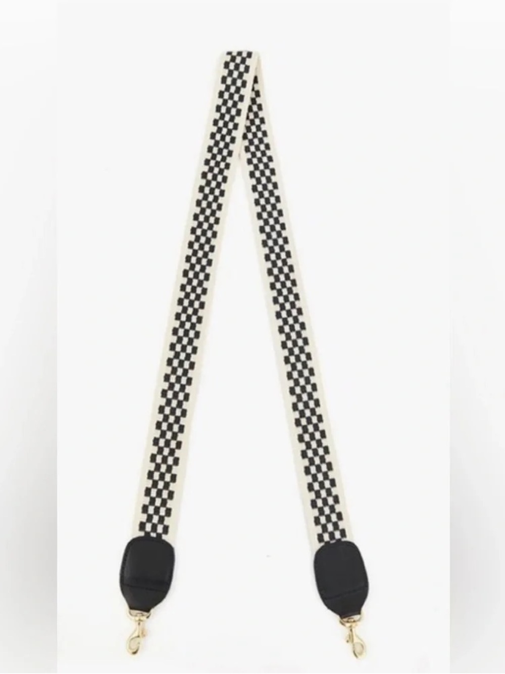 Clare V Black and Cream Checkered Crossbody Strap